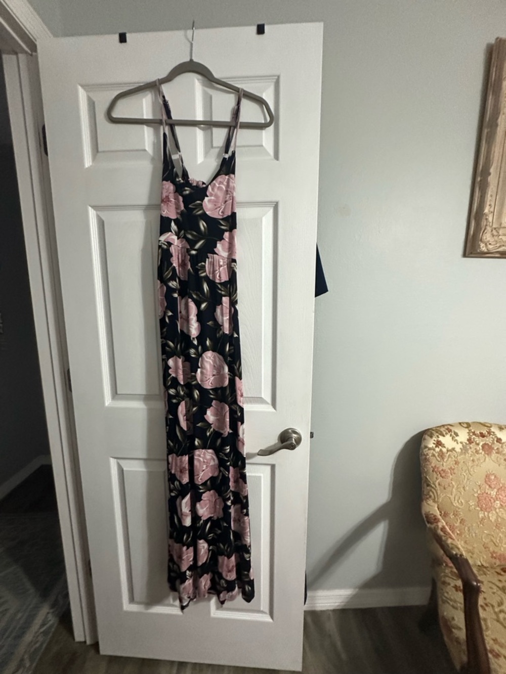 Navy Maxi Dress with Pink Floral Print